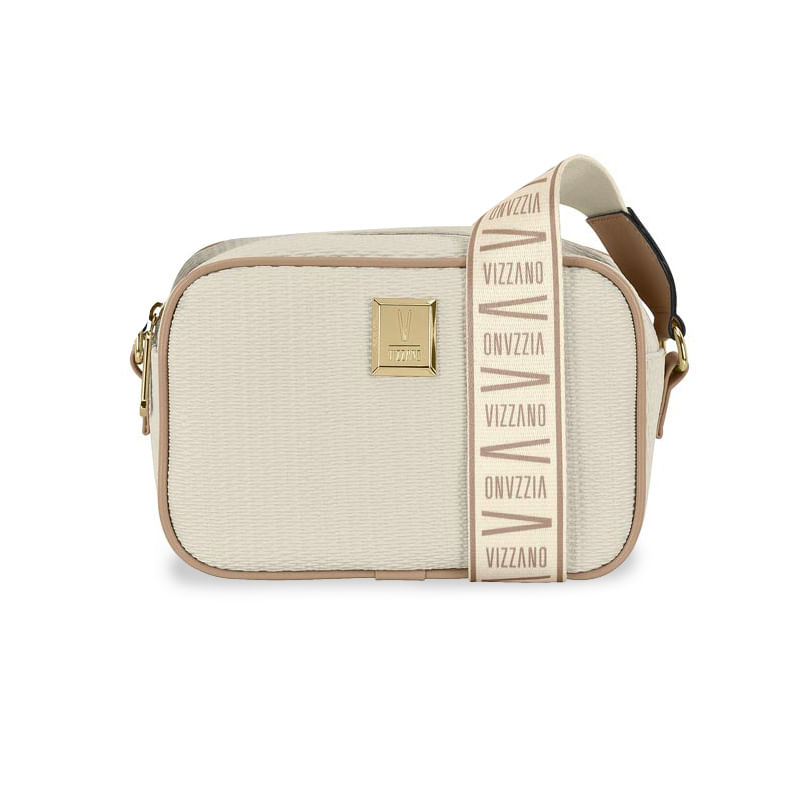 Vista lateral da bolsa Vizzano feminina branca off/bege mostrando detalhes da alça e acabamento